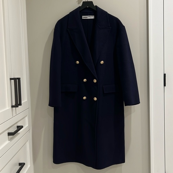 Zara Jackets & Blazers - Dark Blue Zara Double Breasted Pea Coat - Size M